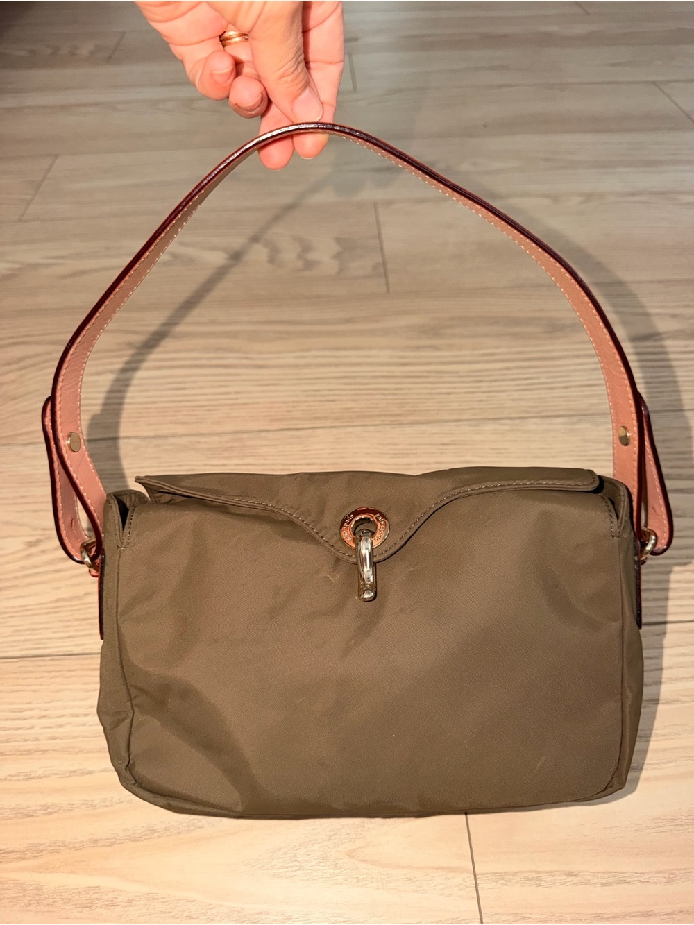 Kate Spade Vintage Khaki Green Shoulder Bag with Leather Strap